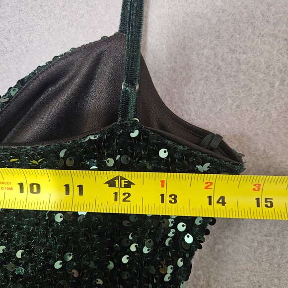 The Christmas Party Dress Green Velour Sequined Stretch Sz Medium Mini Coctail - Picture 4 of 7